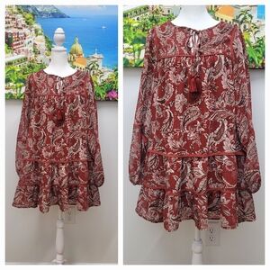 BLUE RAIN RED PAISLEY DRESS